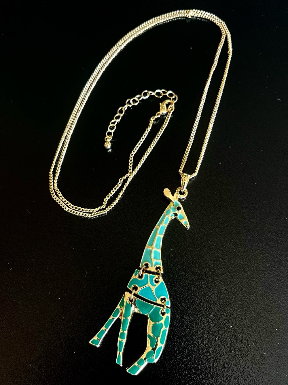Gold-Tone Teal Giraffe Long Pendant Necklace